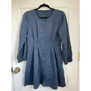 Madewell NB356 (Re)sponsible Mini Dress Women's 6 Long Sleeve Blue Button Front